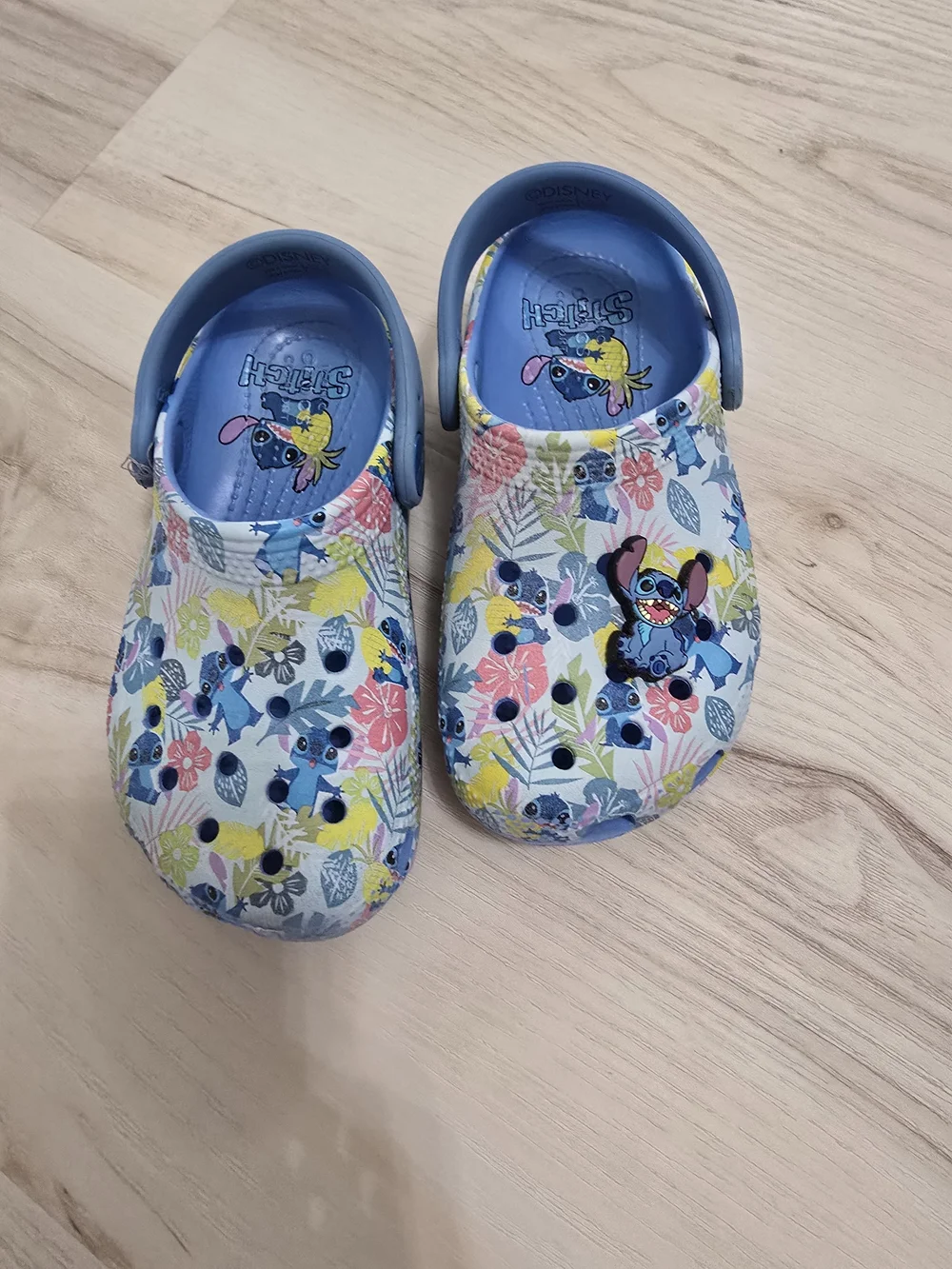 CROCS Kids Floral Stitch Print Slip-On Clogs in Light Blue